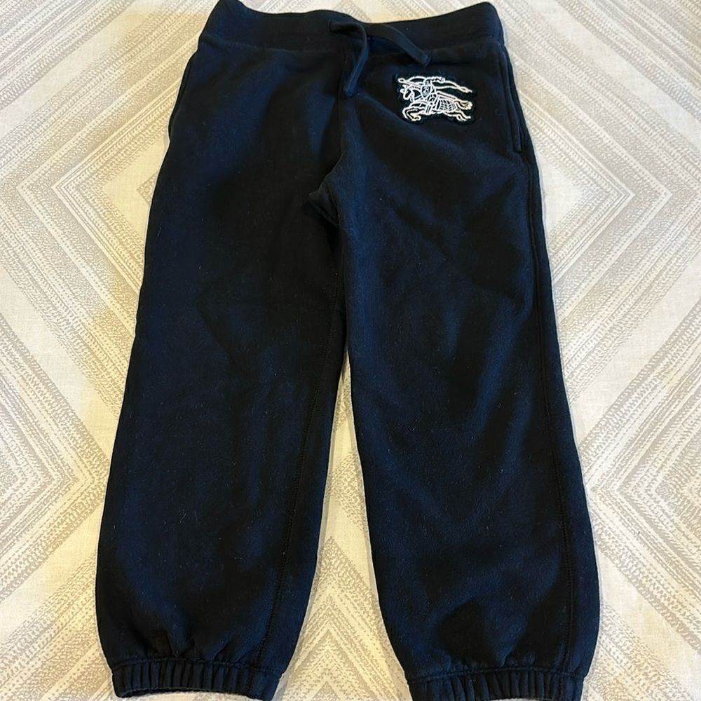 BURBERRY Boys Black Logo Sweatpants with Signature Plaid Trim in Pockets Size 5Y